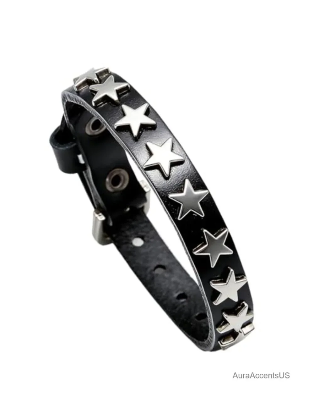 Punk Rock Gothic Biker Adjustable Leather Cuff Bracelet with Star Studded Metal